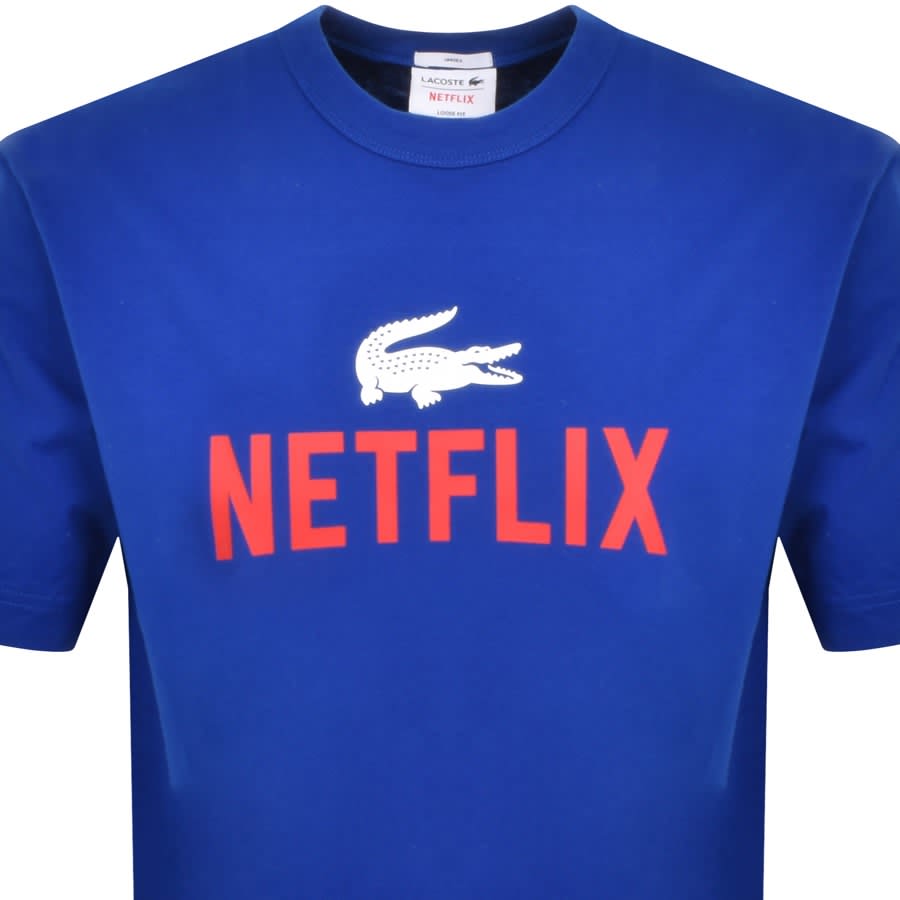 Image number 2 for Lacoste X Netflix Crew Neck Logo T Shirt Blue