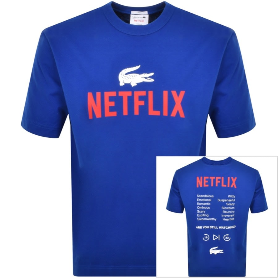 Image number 1 for Lacoste X Netflix Crew Neck Logo T Shirt Blue