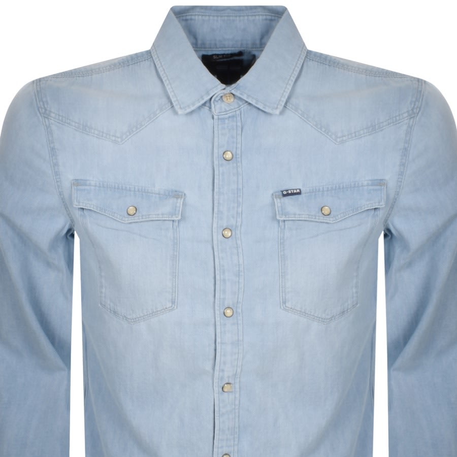 Image number 2 for G Star Raw Slim 3301 Long Sleeved Shirt Blue