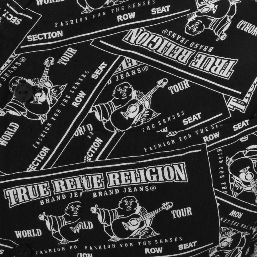 Image number 3 for True Religion All Over Label Resort Shirt Black