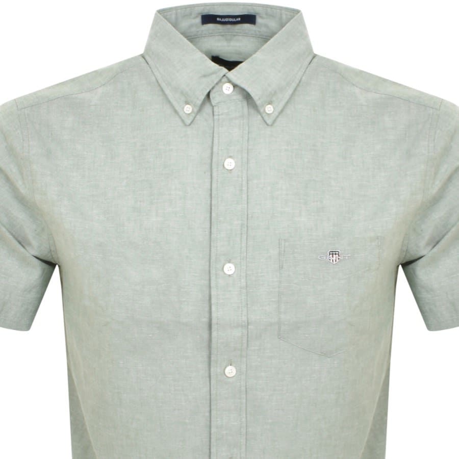 Image number 2 for Gant Cotton Linen Short Sleeve Shirt Green