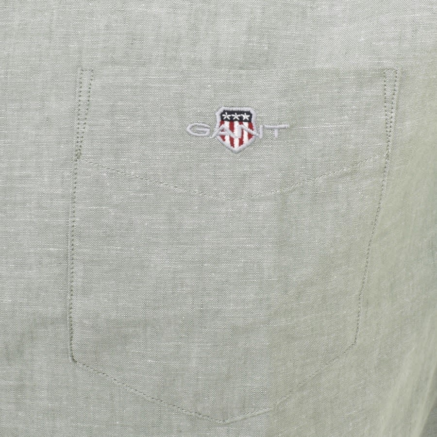 Image number 3 for Gant Cotton Linen Short Sleeve Shirt Green