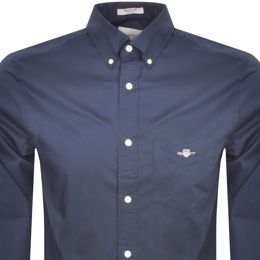 Image number 2 for Gant Poplin Long Sleeved Shirt Navy