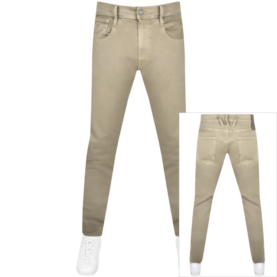 Image number 1 for Replay Anbass Hyperflex Jeans Beige