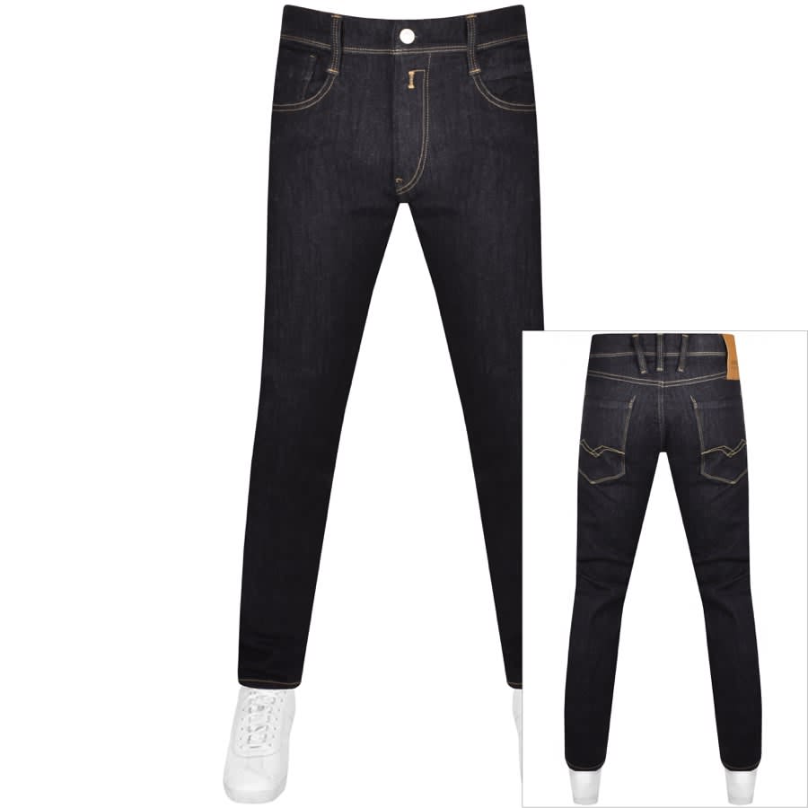 Image number 1 for Replay Anbass Slim Fit Dark Wash Jeans Navy