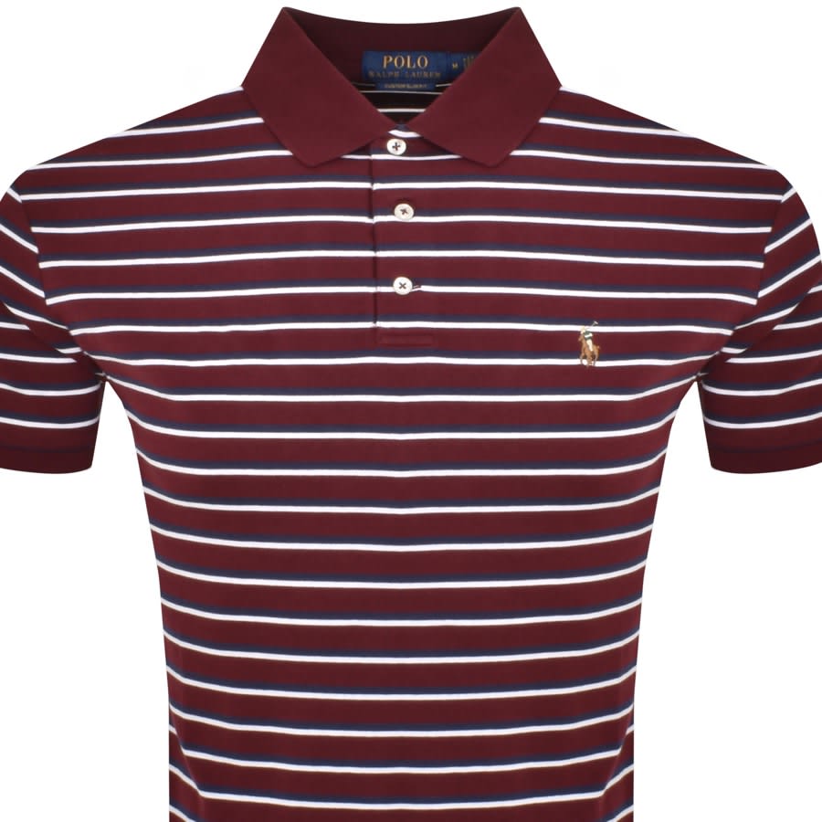 Image number 2 for Ralph Lauren Stripe Polo T Shirt Burgundy