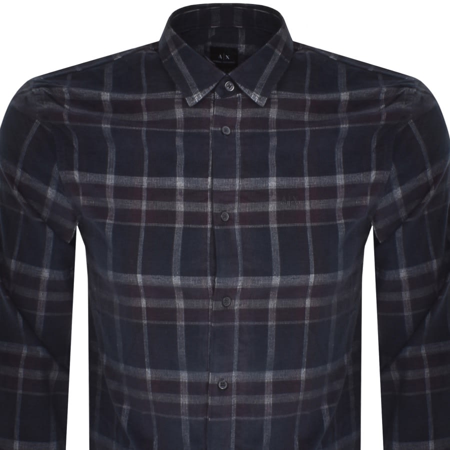 Image number 2 for Armani Exchange Long Sleeve Check Shirt Navy