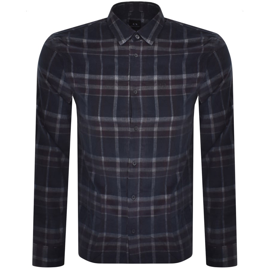 Image number 1 for Armani Exchange Long Sleeve Check Shirt Navy