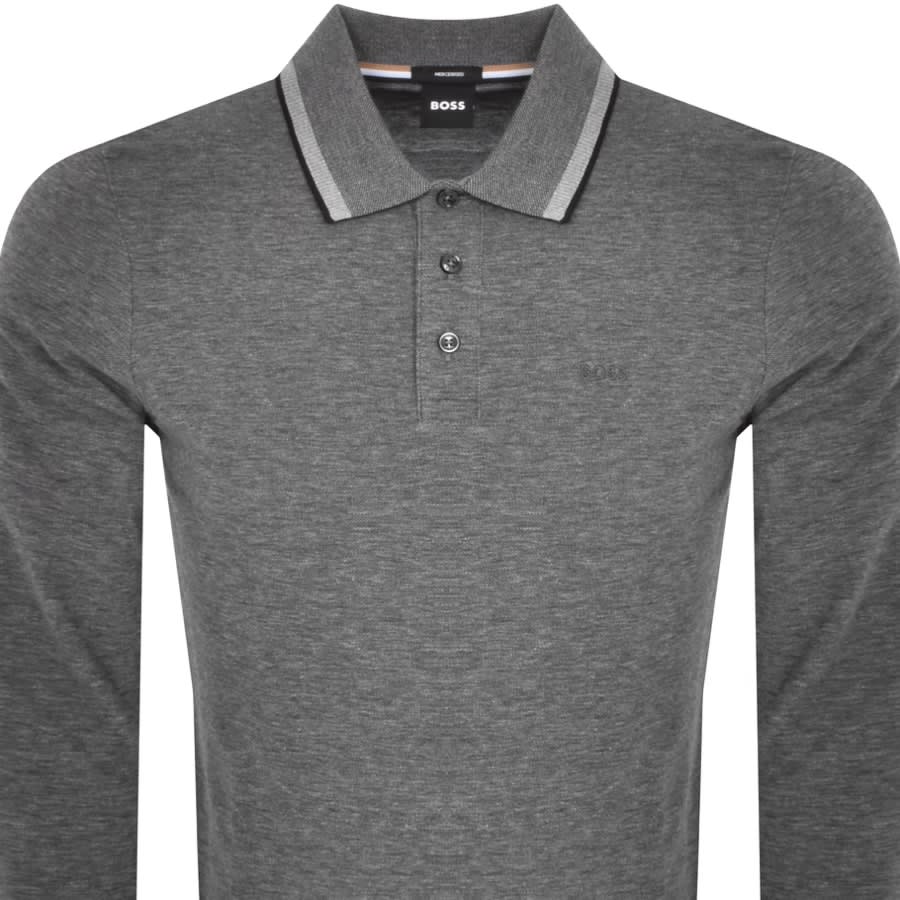 Image number 2 for BOSS Pittman Long Sleeved Polo T Shirt Grey