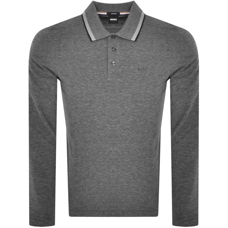 Image number 1 for BOSS Pittman Long Sleeved Polo T Shirt Grey