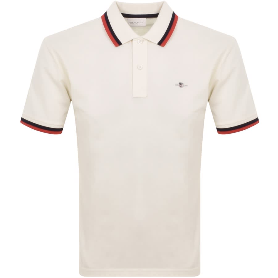 Image number 1 for Gant Collar Pique Rugger Polo T Shirt Cream