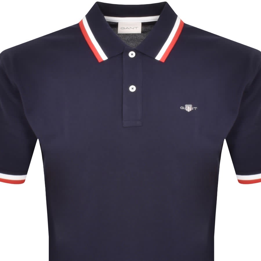 Image number 2 for Gant Collar Pique Rugger Polo T Shirt Navy