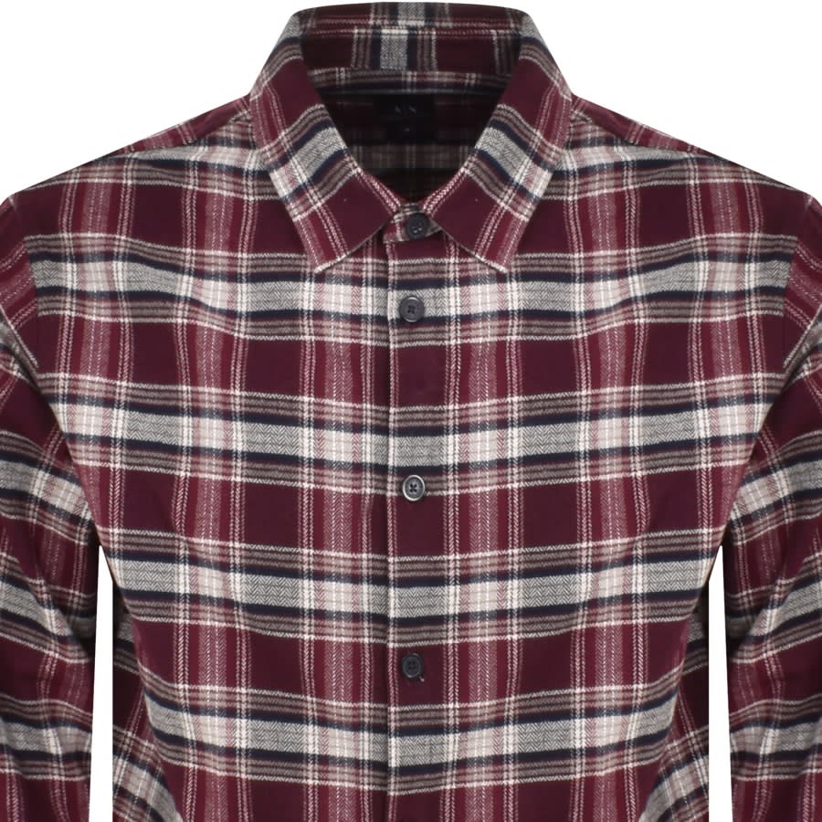 Image number 2 for Armani Exchange Long Sleeve Check Shirt Burgundy