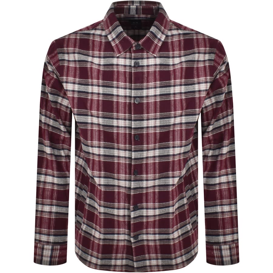 Image number 1 for Armani Exchange Long Sleeve Check Shirt Burgundy