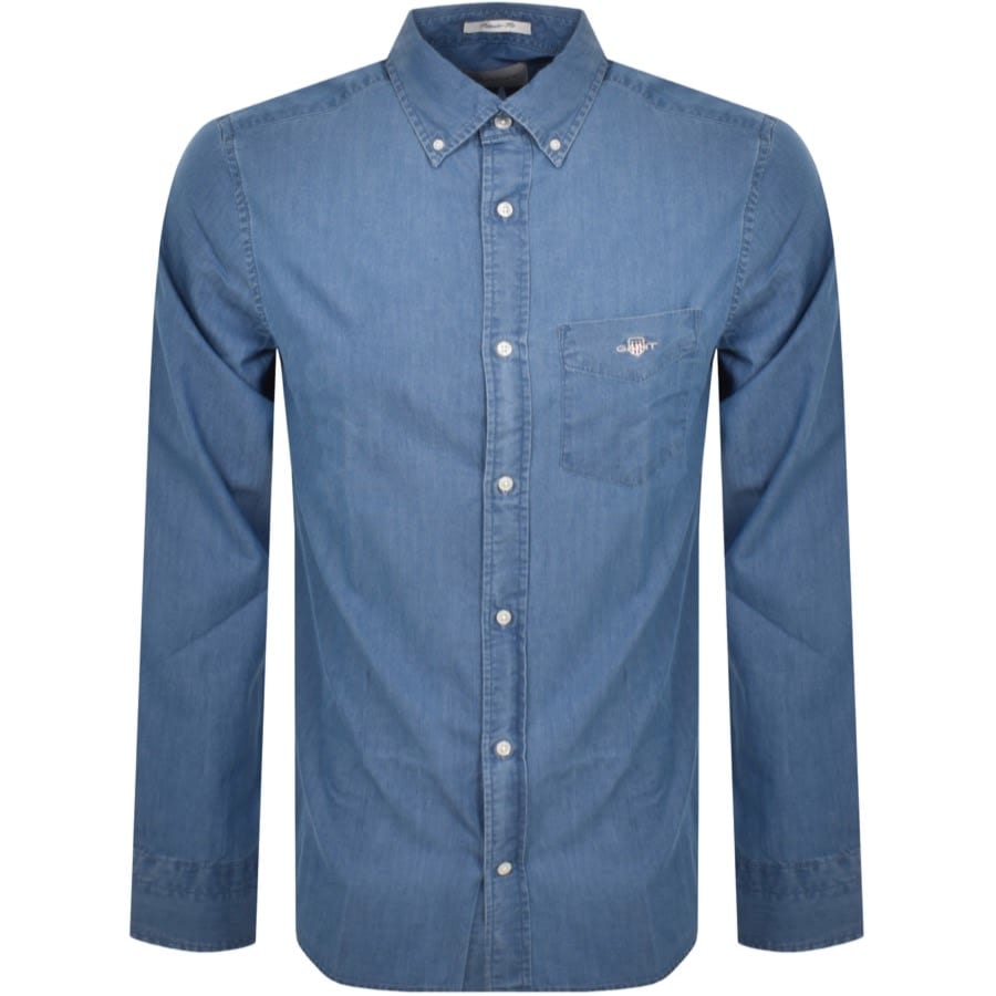 Gant Regular Indigo Long Sleeved Shirt Blue | Mainline Menswear
