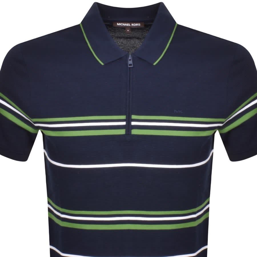 Image number 2 for Michael Kors Stripe Half Zip Polo T Shirt Navy