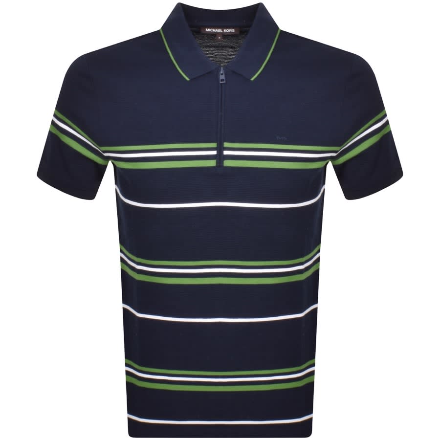 Image number 1 for Michael Kors Stripe Half Zip Polo T Shirt Navy