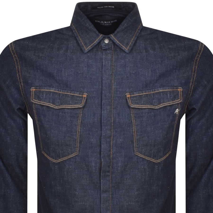 Image number 2 for Replay Denim Long Sleeve Shirt Navy