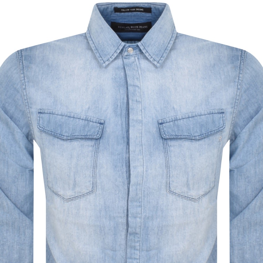 Image number 2 for Replay Denim Long Sleeve Shirt Blue