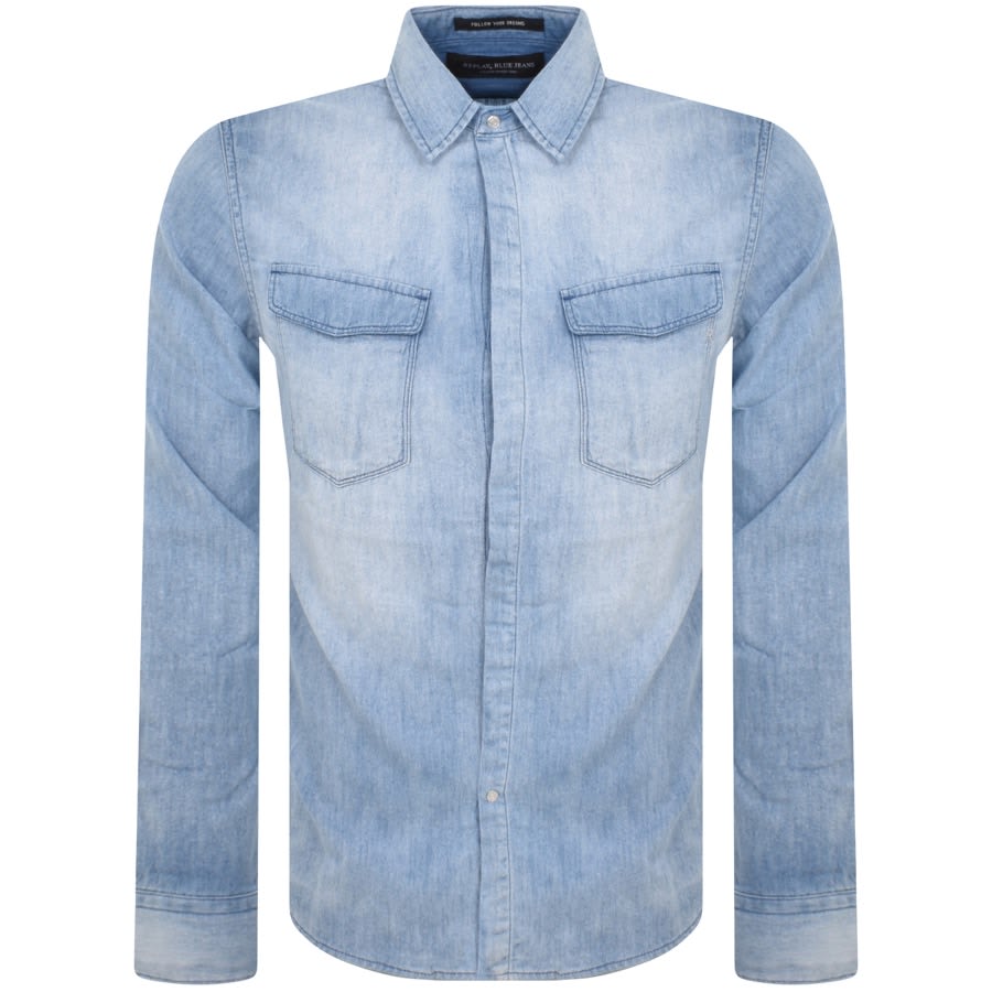 Image number 1 for Replay Denim Long Sleeve Shirt Blue