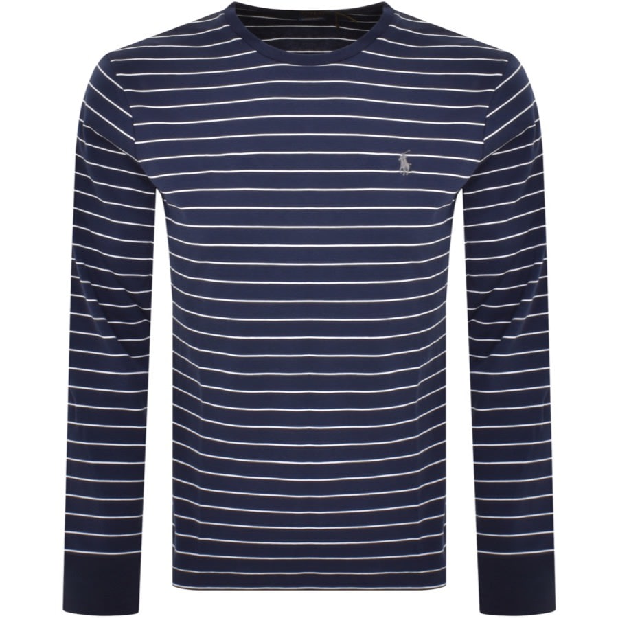 Image number 1 for Ralph Lauren Stripe Long Sleeve T Shirt Navy