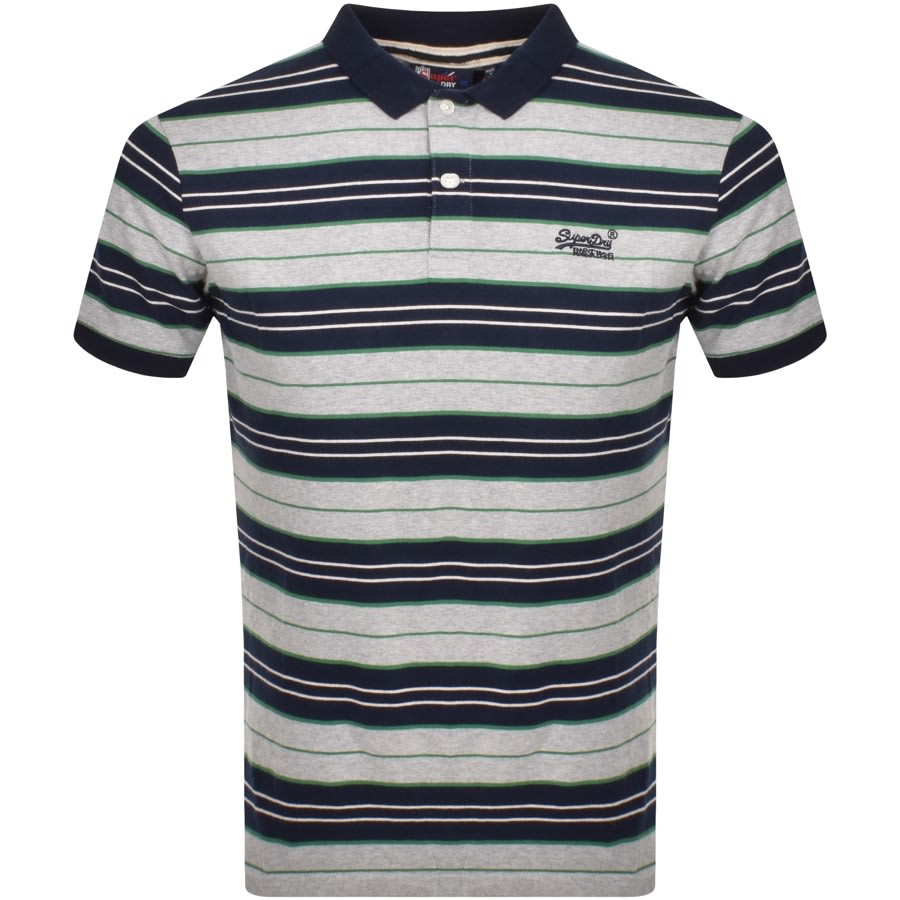 Image number 1 for Superdry Stripes Polo T Shirt Grey