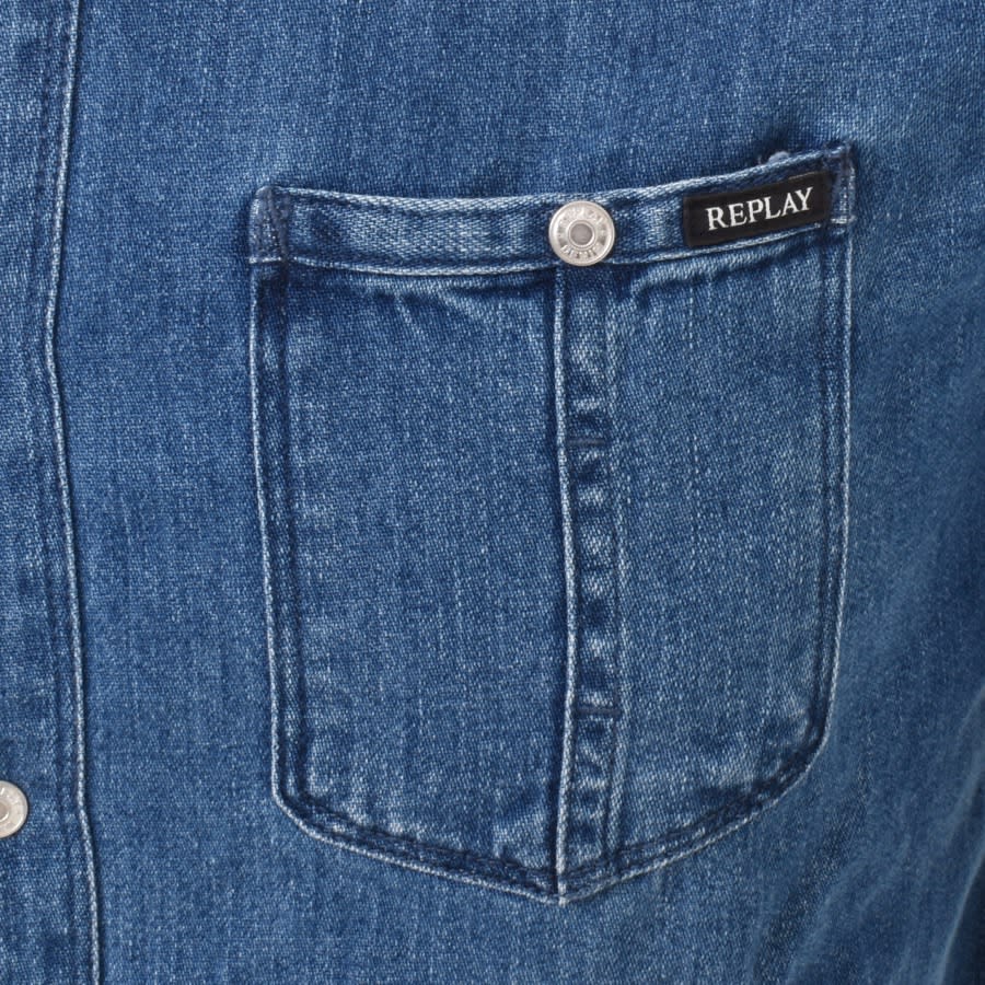 Image number 3 for Replay Long Sleeved Denim Shirt Blue