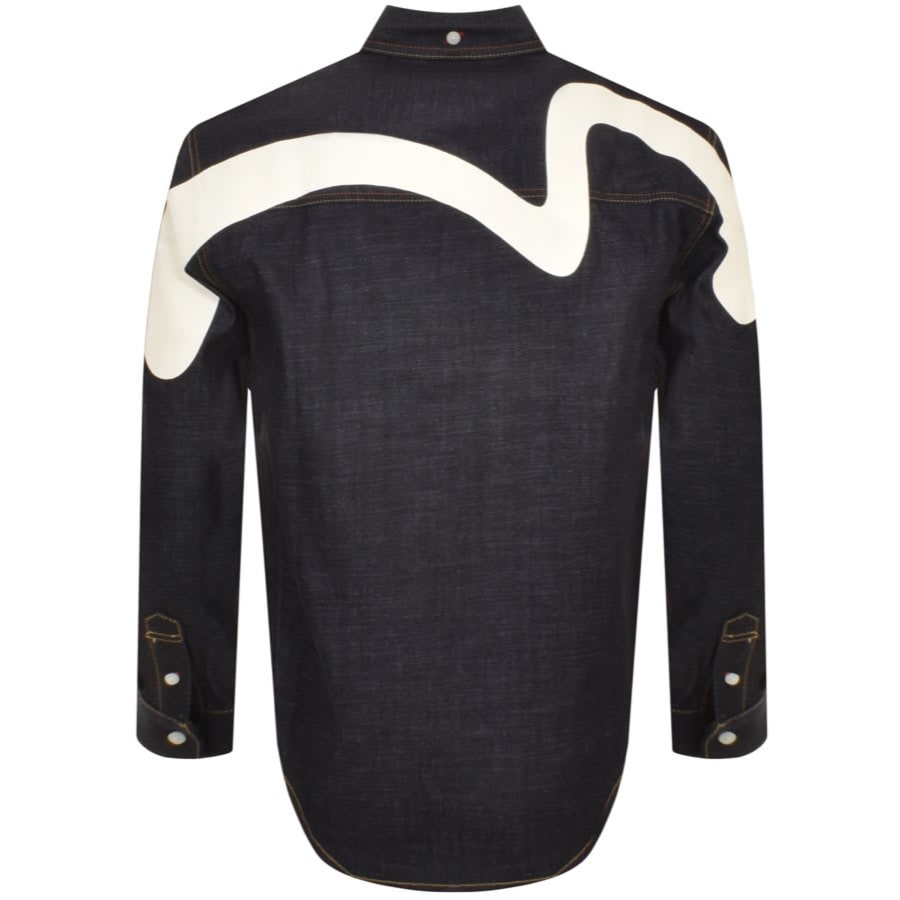 Image number 3 for Evisu Long Sleeve Denim Shirt Navy