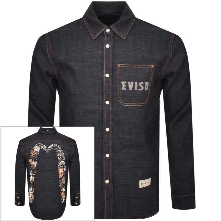 Image number 1 for Evisu Long Sleeve Denim Shirt Navy