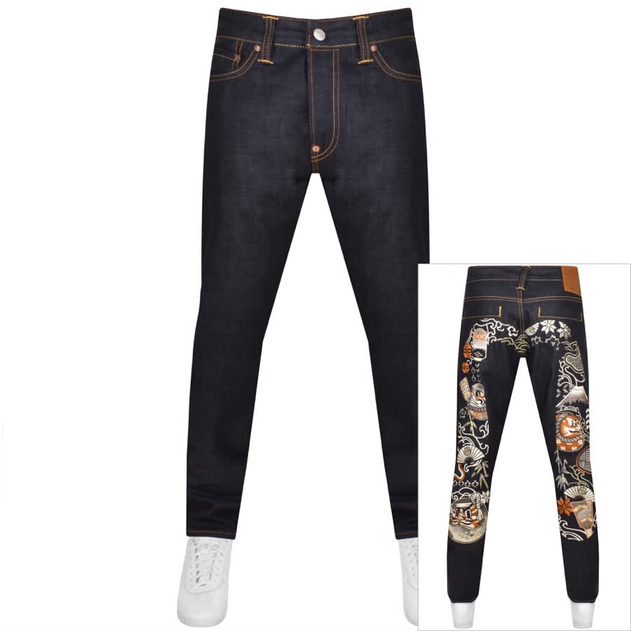 Evisu Embroidered Dark Wash Jeans Navy Mainline Menswear