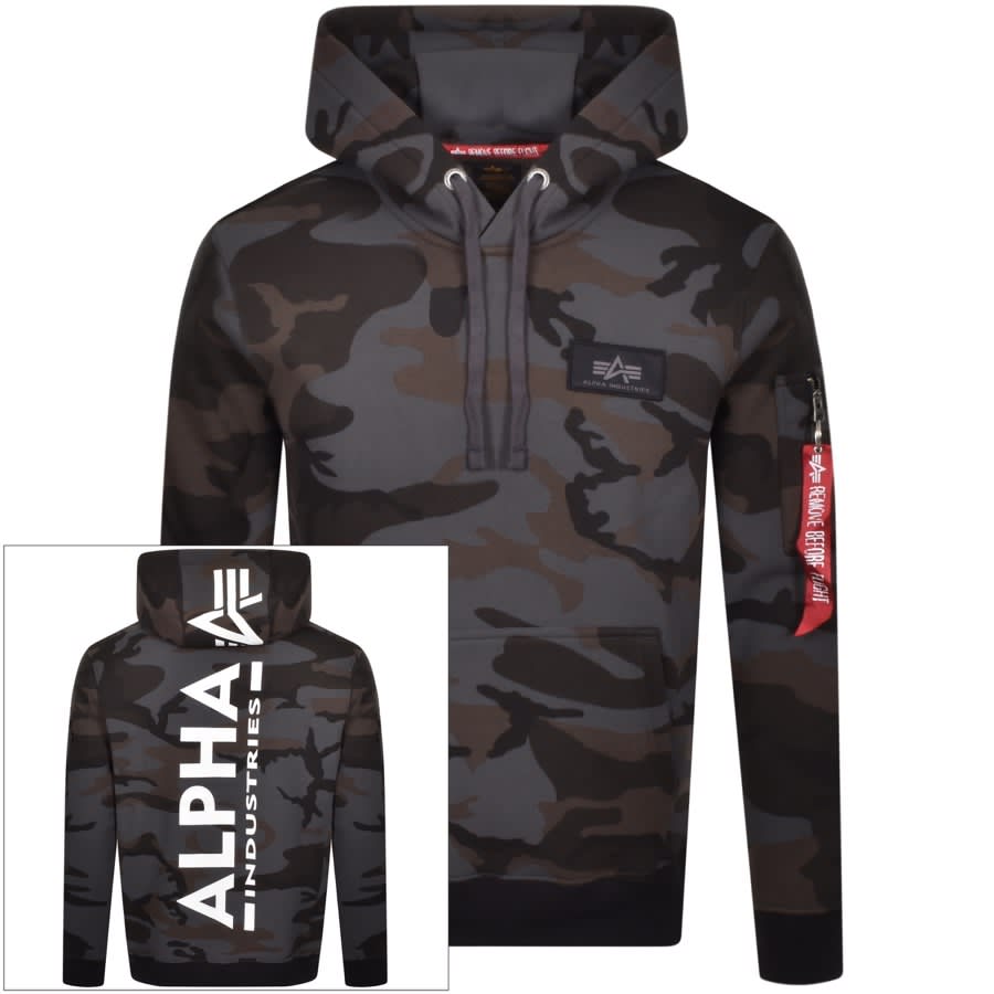 Image number 1 for Alpha Industries Camouflage Back Print Hoodie Grey