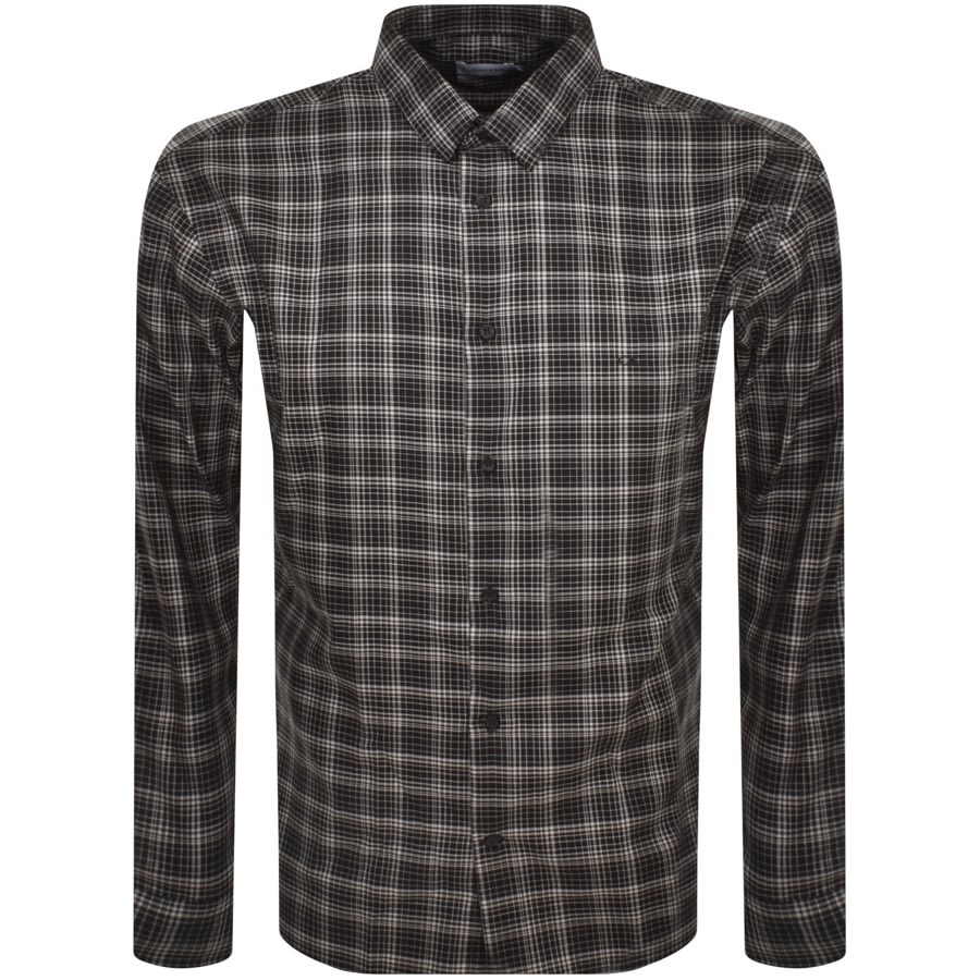 Image number 1 for Calvin Klein Long Sleeve Check Shirt Black