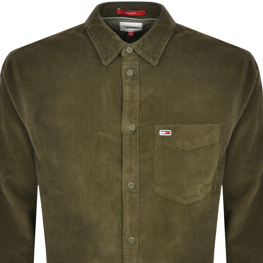 Image number 2 for Tommy Jeans Long Sleeved Corduroy Shirt Green