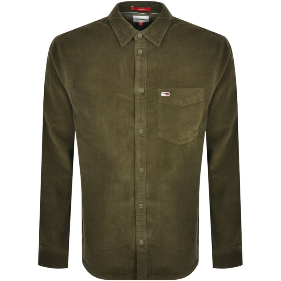 Image number 1 for Tommy Jeans Long Sleeved Corduroy Shirt Green