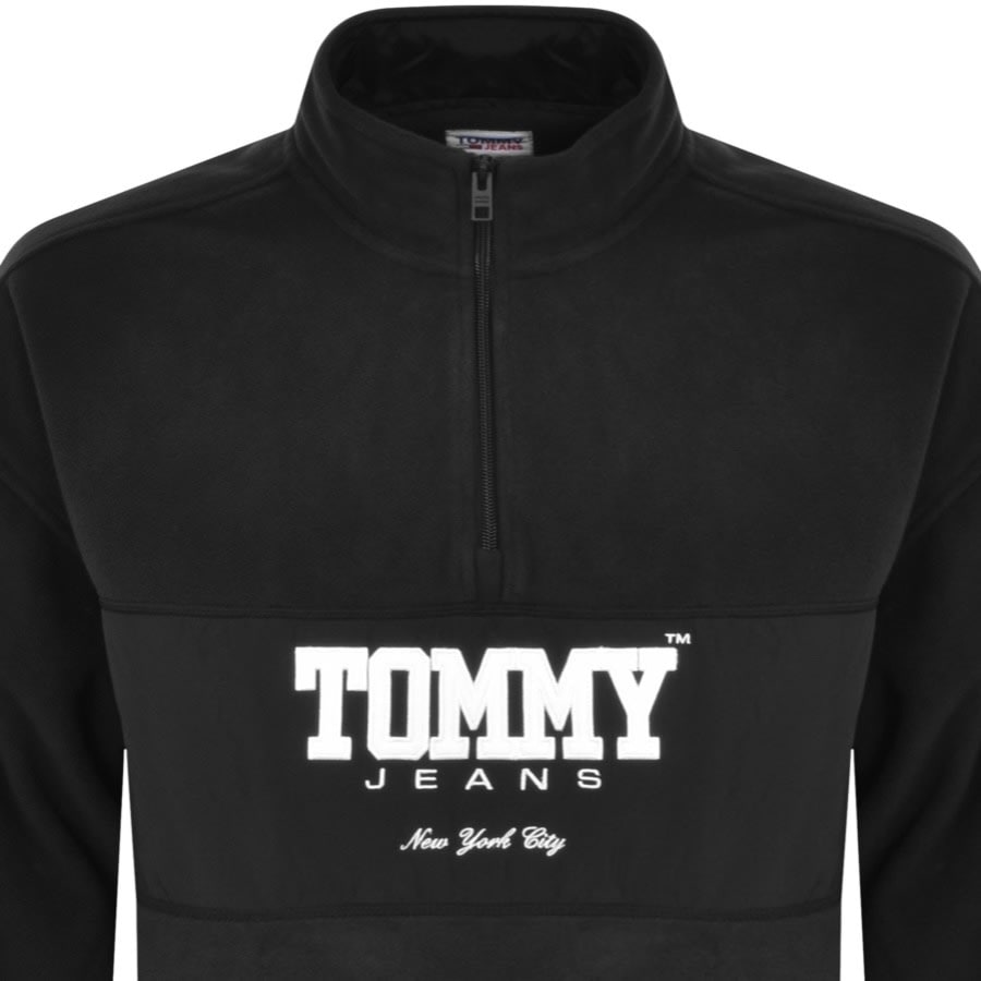 Image number 2 for Tommy Jeans Half Zip Fleece Sweatshirt Black