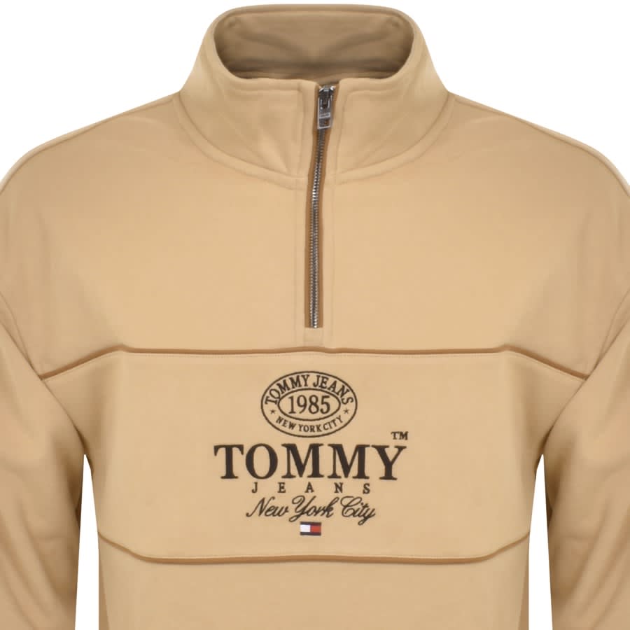 Image number 2 for Tommy Jeans Half Zip Sweatshirt Beige