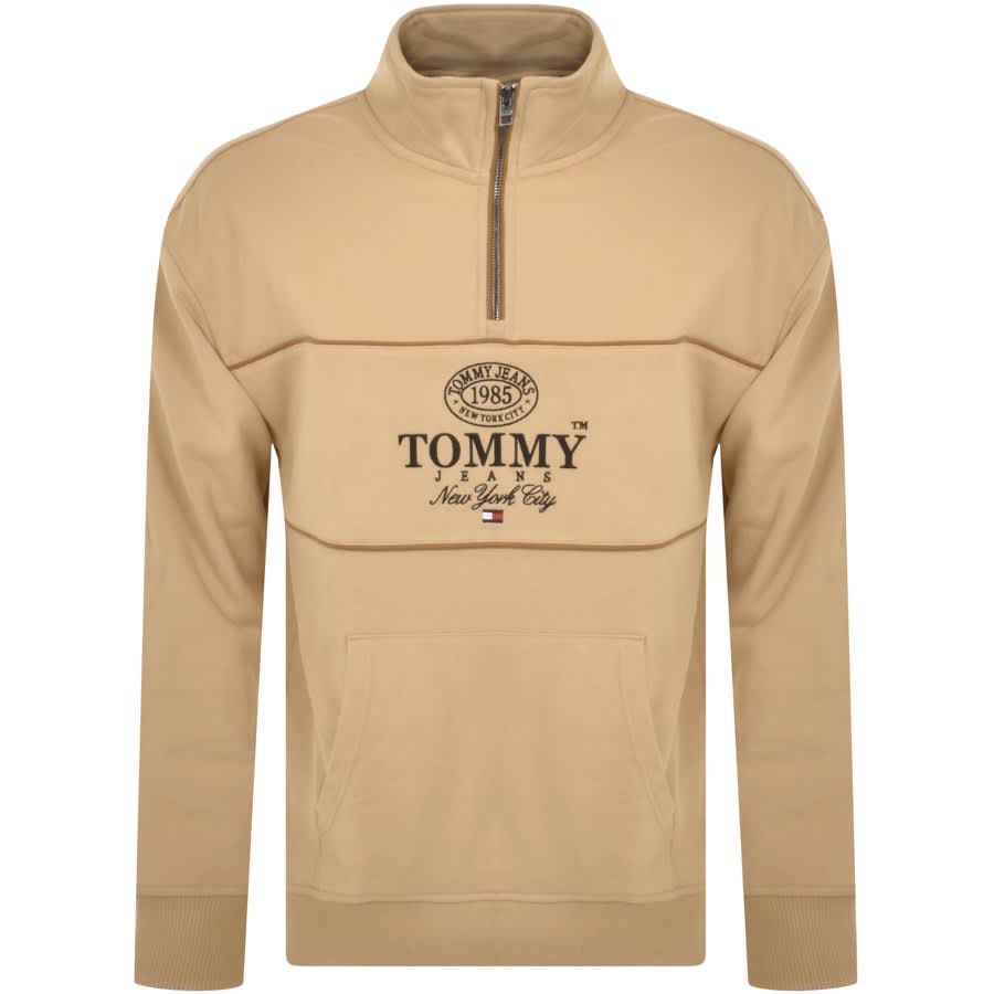 Image number 1 for Tommy Jeans Half Zip Sweatshirt Beige