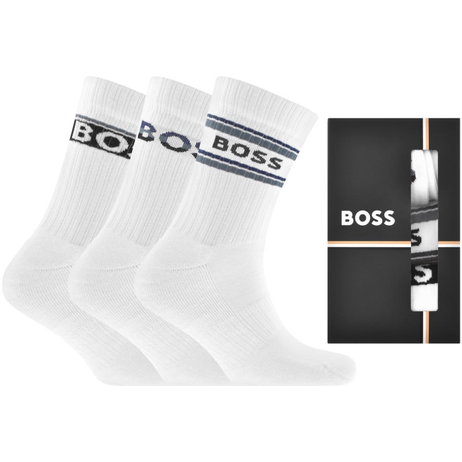 Image number 1 for BOSS Three Pack Crew Socks Gift Set White