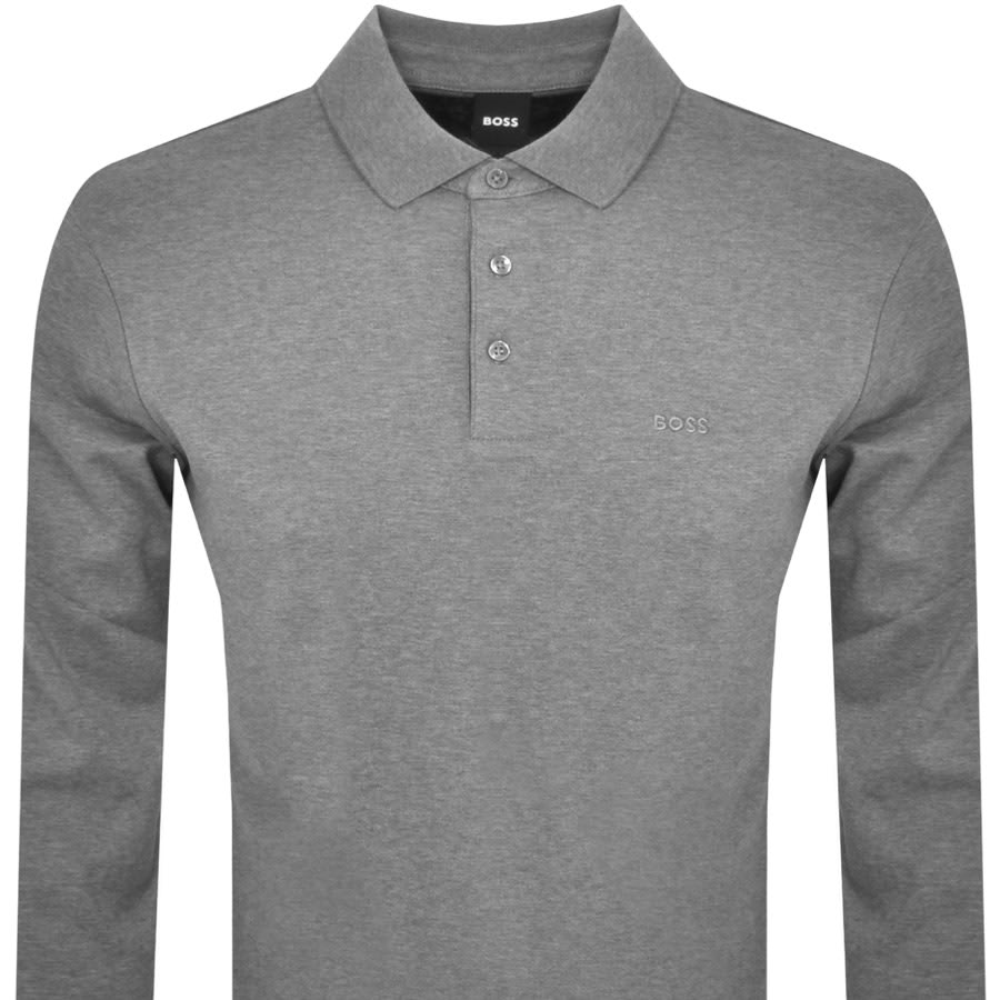 Image number 2 for BOSS Pado 30 Long Sleeved Polo T Shirt Grey