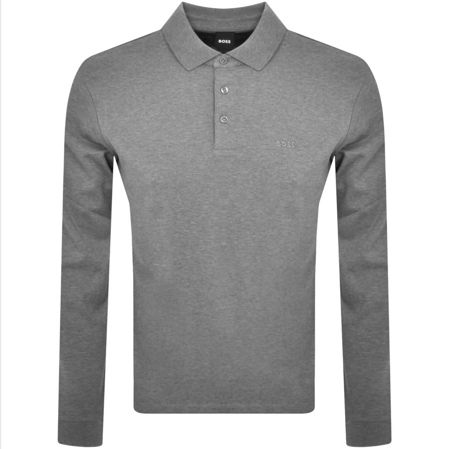 Image number 1 for BOSS Pado 30 Long Sleeved Polo T Shirt Grey