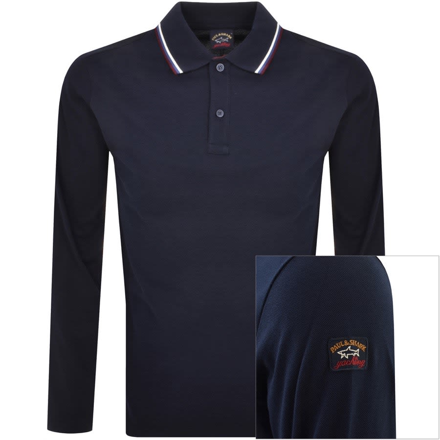 Image number 1 for Paul And Shark Long Sleeved Polo T Shirt Navy