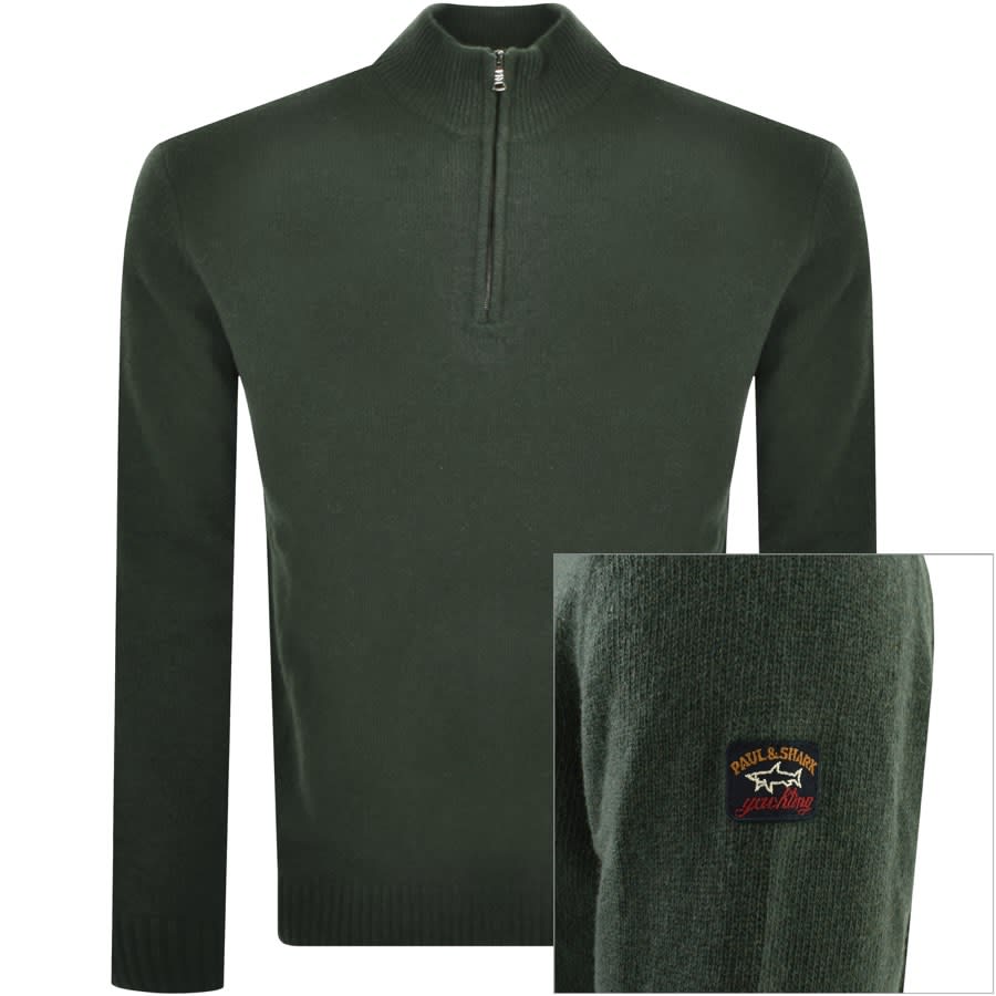 Image number 1 for Paul And Shark Knit Half Zip Jumper Green