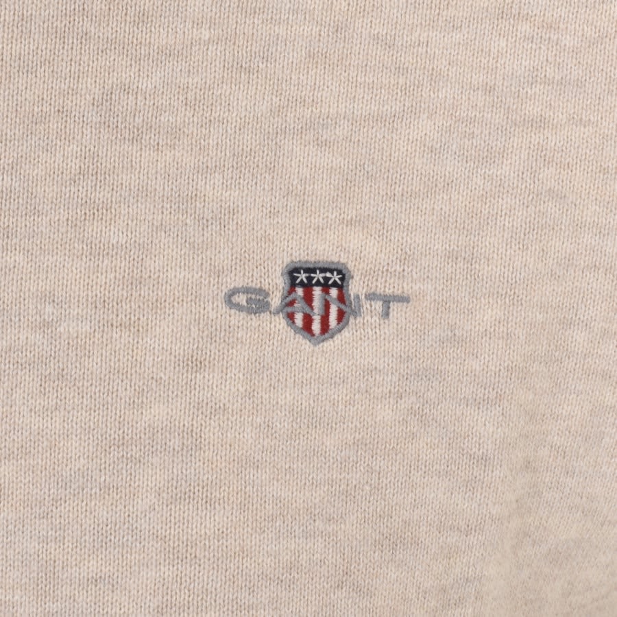 Image number 3 for Gant Classic Cotton Crew Neck Knit Jumper Beige
