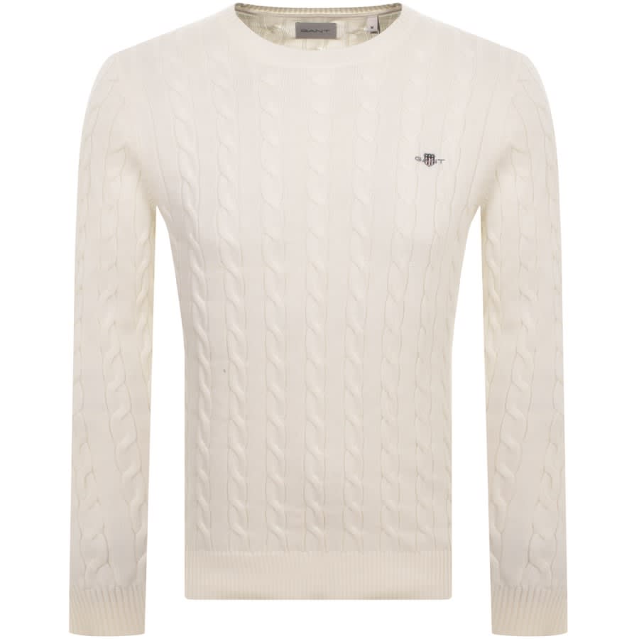 Image number 1 for Gant Classic Cotton Cable Knit Jumper Cream