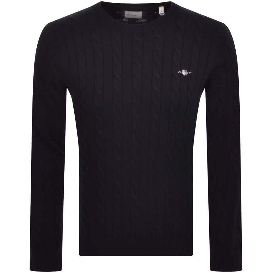 Image number 1 for Gant Classic Cotton Cable Knit Jumper Navy
