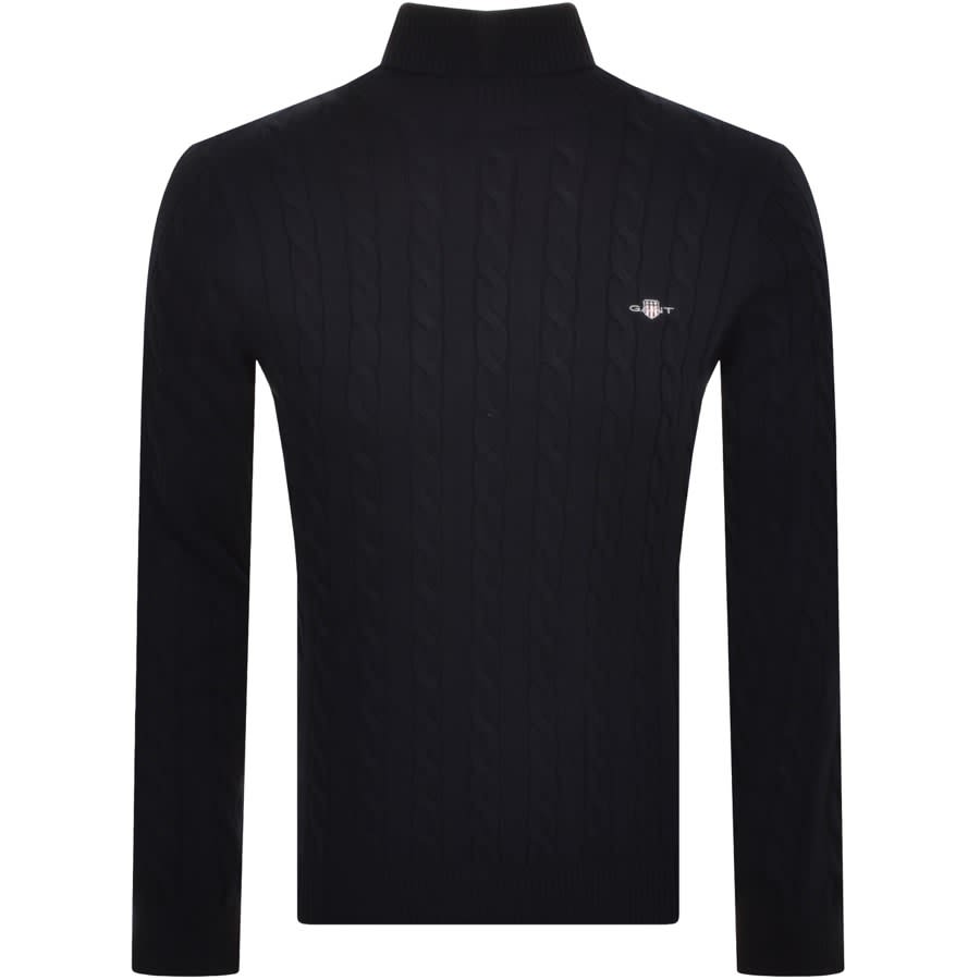 Image number 1 for Gant Classic Cable Knit Turtle Neck Jumper Navy