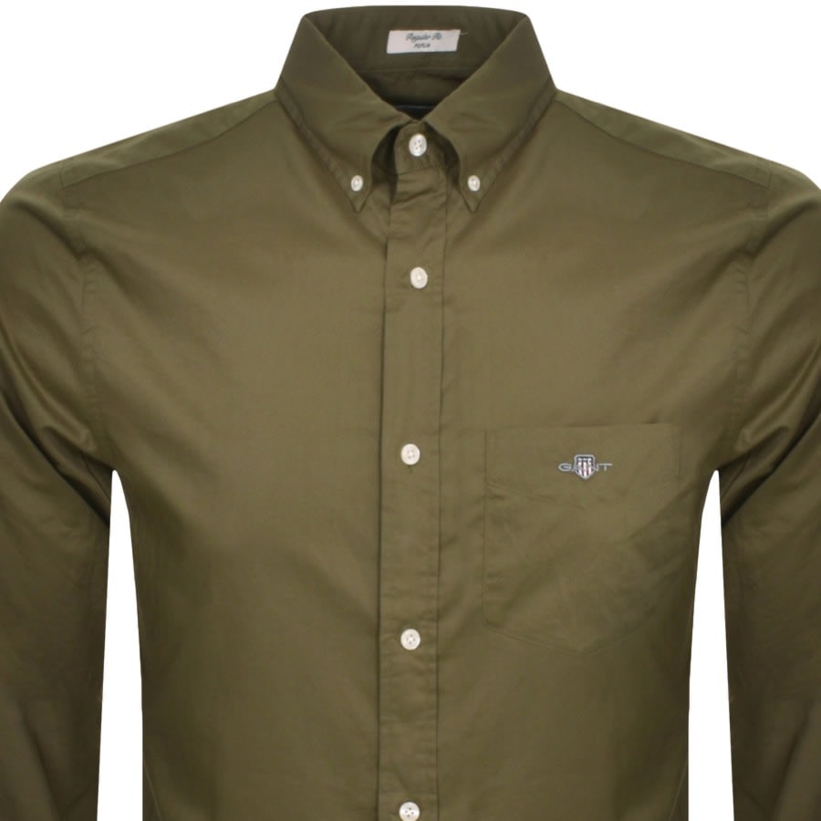 Image number 2 for Gant Regular Long Sleeved Poplin Shirt Green