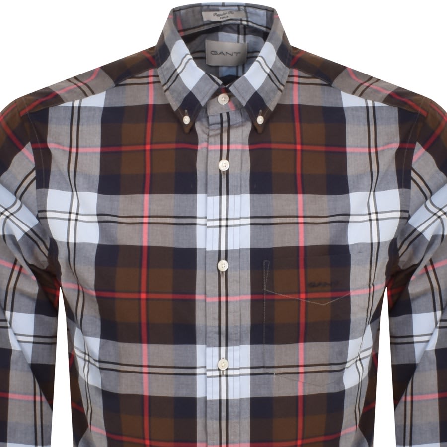 Image number 2 for Gant Check Long Sleeved Poplin Shirt Brown