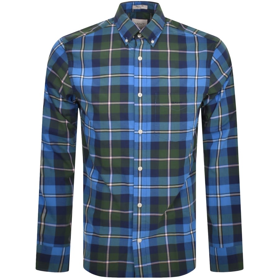 Image number 1 for Gant Check Long Sleeved Poplin Shirt Green
