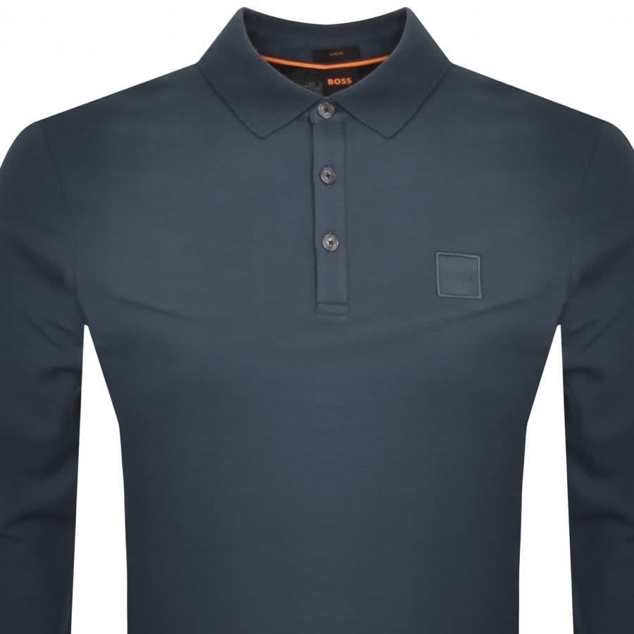 Image number 2 for BOSS Passerby Long Sleeved Polo T Shirt Blue